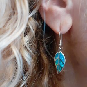 Sterling silver opal leaf dangle earrings